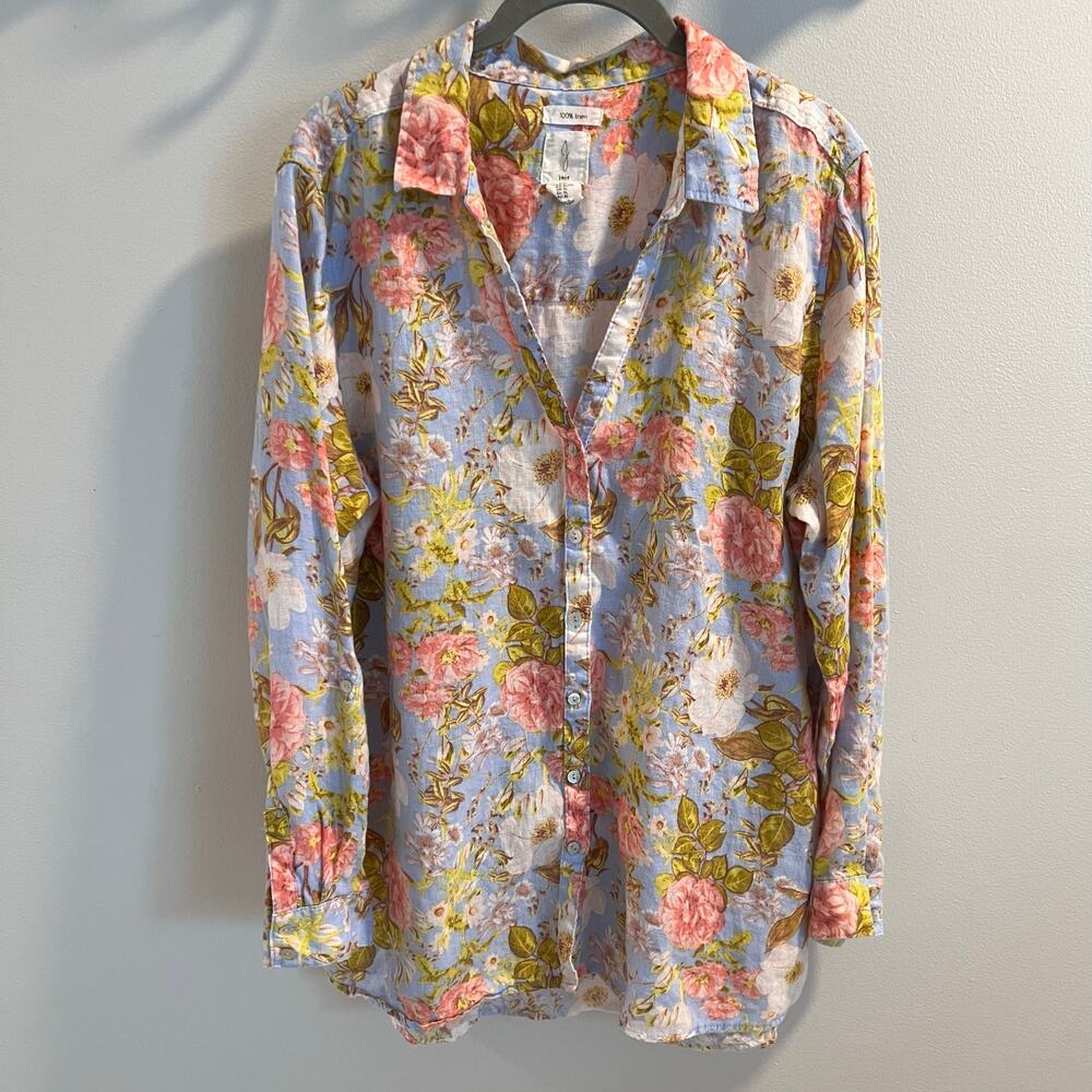 Joie Anthropologie Floral 100% Linen Top Size XL